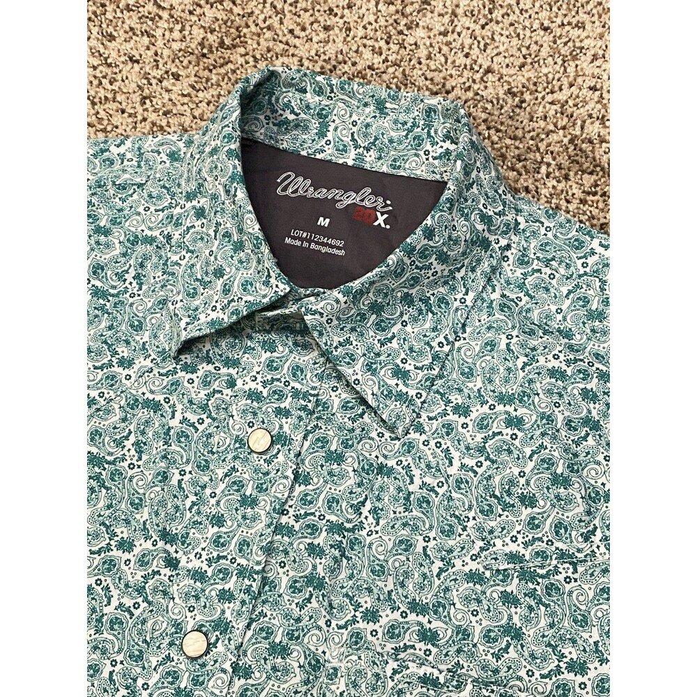 Wrangler Pearl Snap Shirt Mens M Green Paisley 20X Competition Short Sleeve